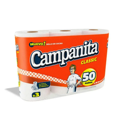 Rollo de cocina Campanita 50 paños 3 rollos Extra suave