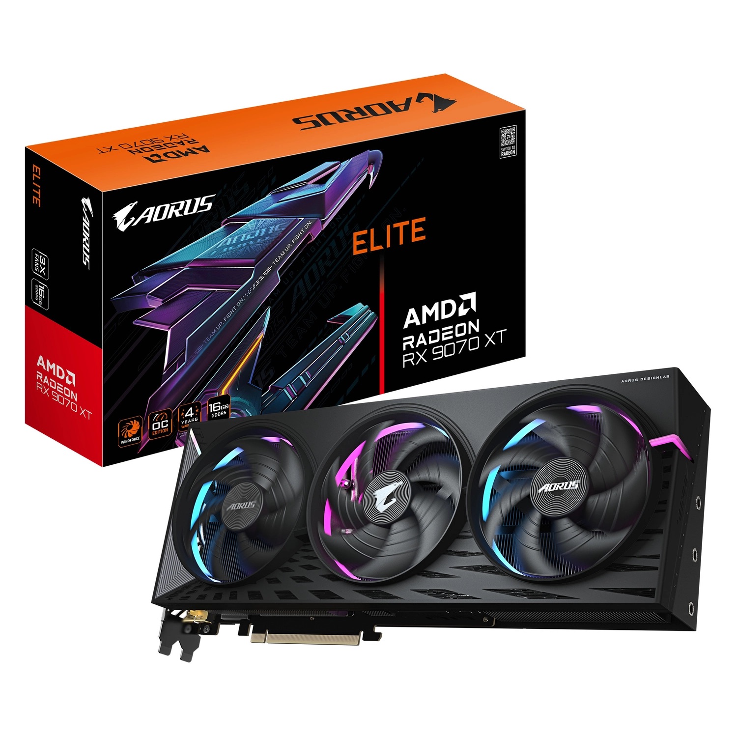 Placa de Video GIGABYTE AMD Radeon RX 9070 XT ELITE 16GB GIGABYTE GV-R9070XTAORUS E-16GD