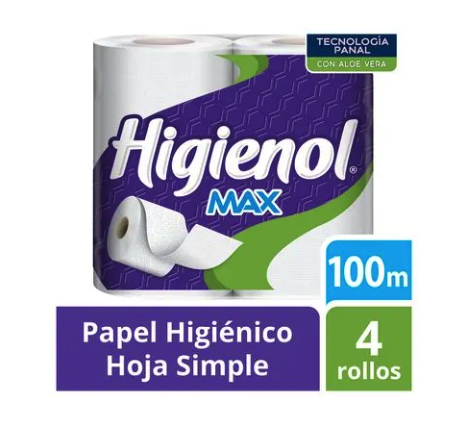 Papel Higiénico Higienol 100m Hoja Simple 4 rollos
