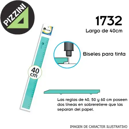 Regla Pizzini Estudio 40cm Verde blíster x 1