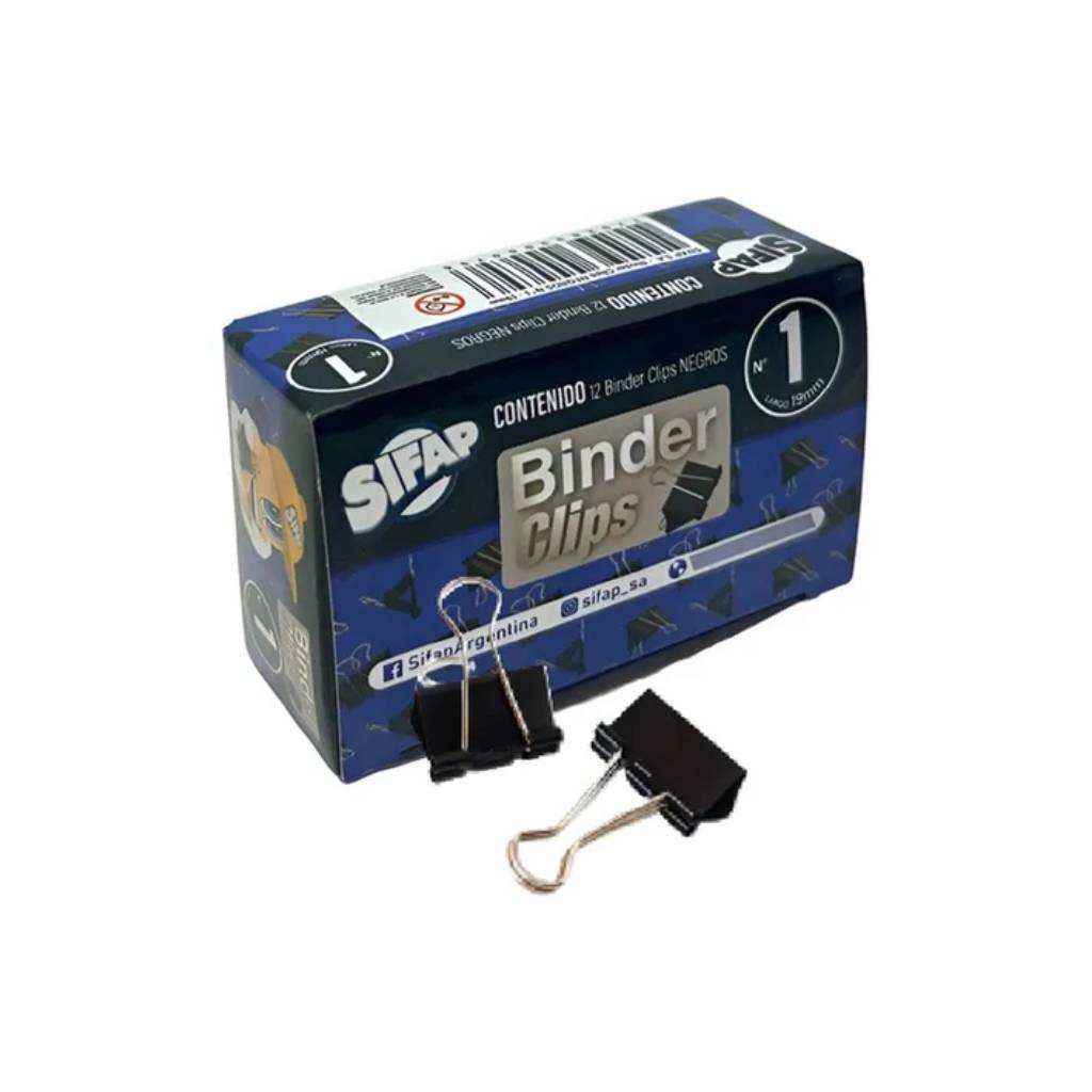 Binder Clips Sifap Nº 1 19mm Negro Caja x 12