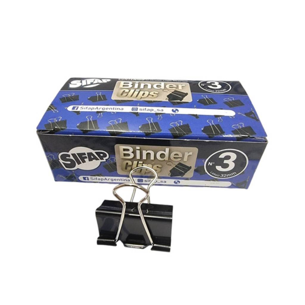 Binder Clips Sifap Nº 3 Metálico 32mm Negro Caja x 12