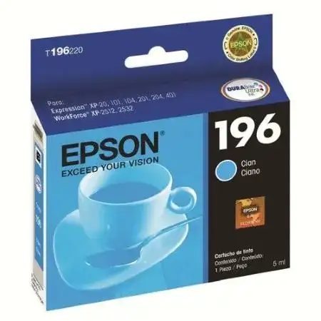 Cartucho impresora Epson 196 XL 290 pág Cian XP401, 411, WF 2512, 2532